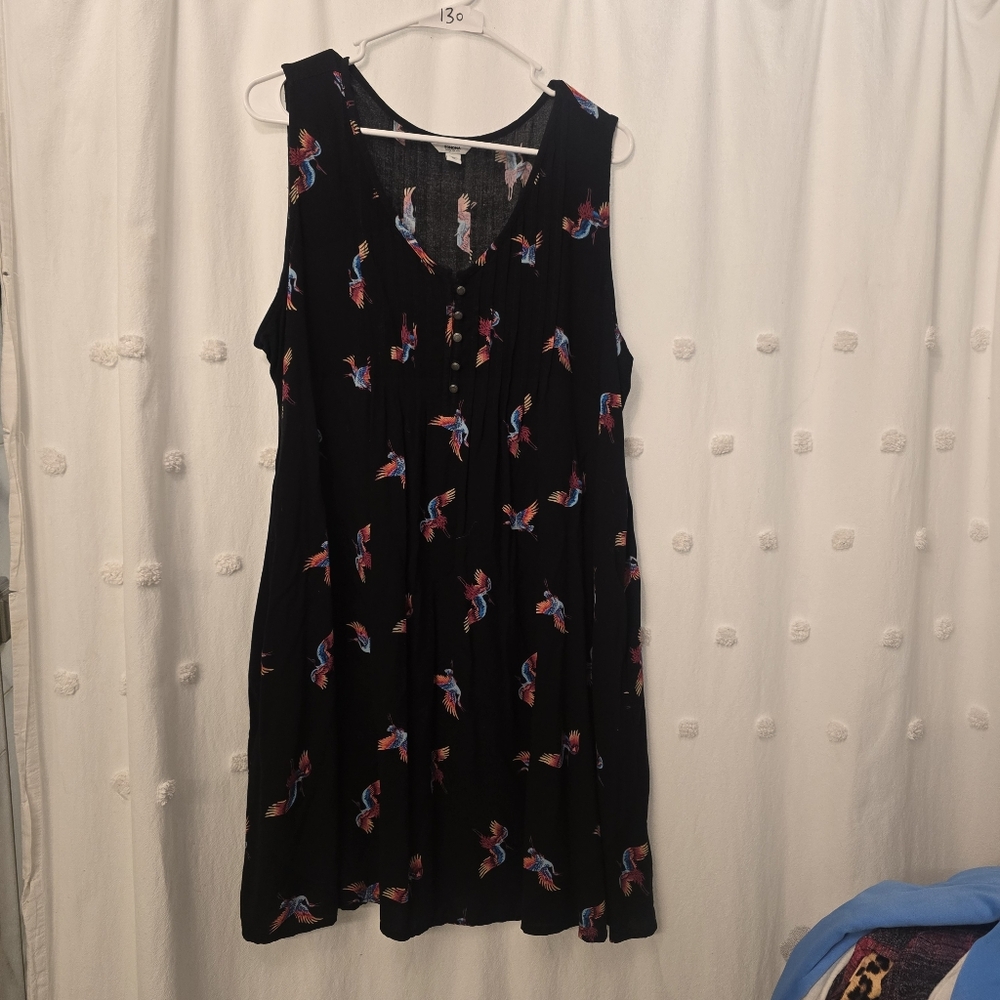 Sonoma Black Sleeveless Dress with Colorful Print Size Xl With Pockets